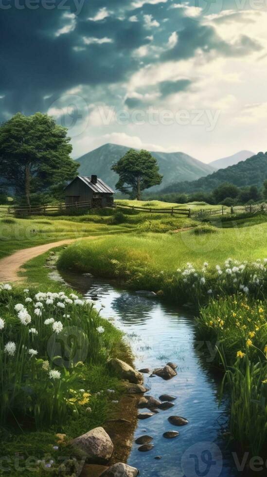 Peaceful Countryside Landscapes background, AI Generated photo