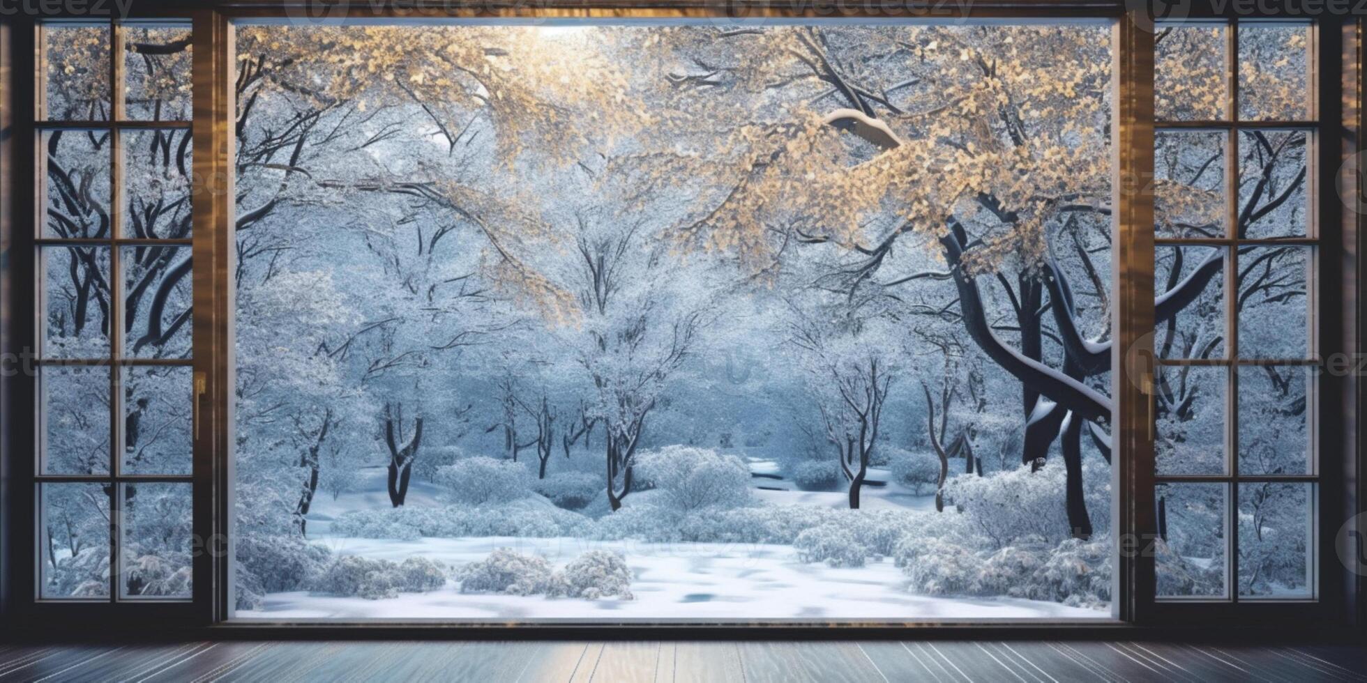 invierno ver desde ventana borroso fondo, ai generado foto