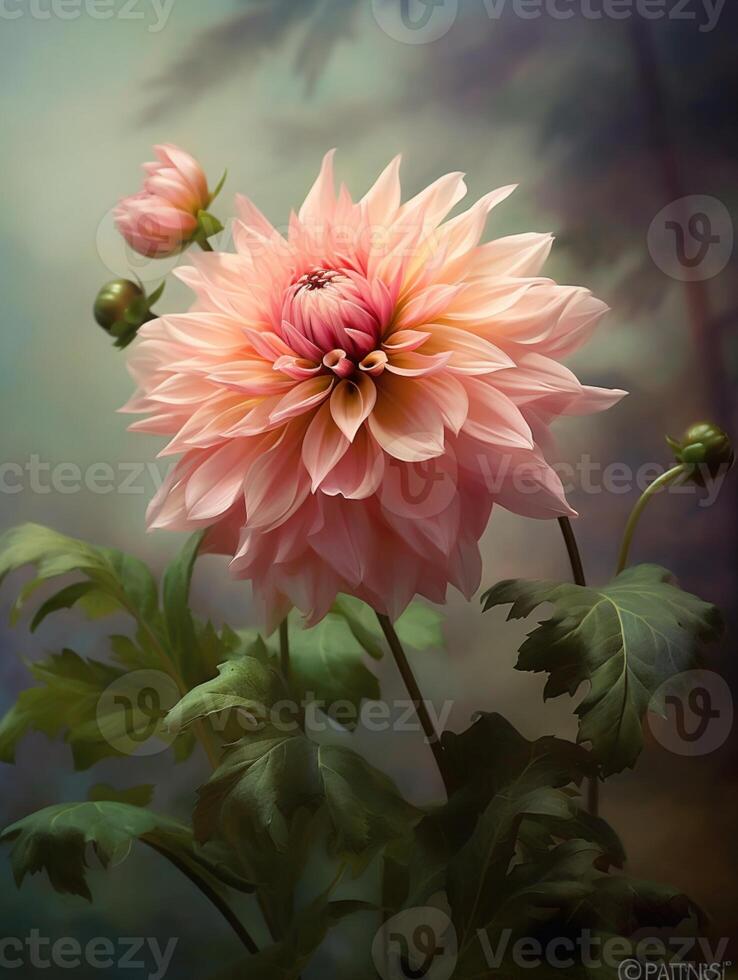 Dahlia flower copy space  background. AI Generated photo