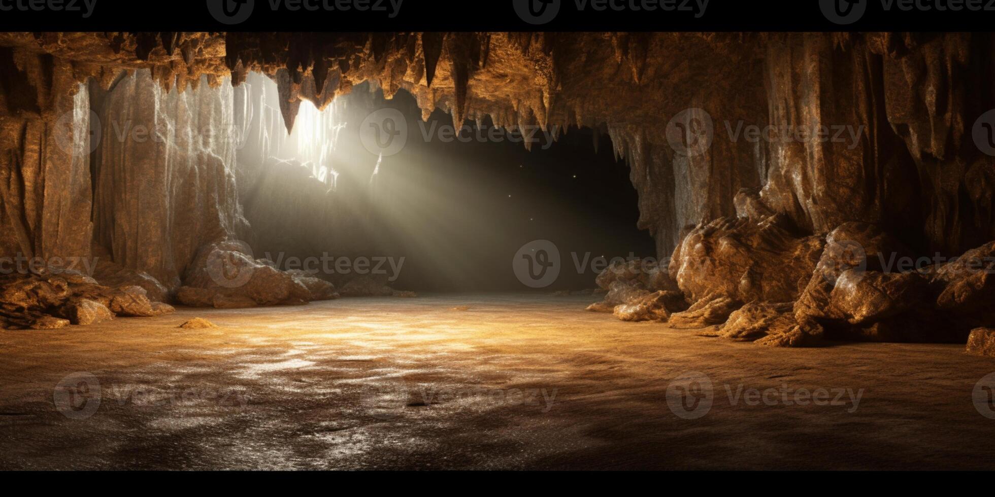 Waterfall and chamber cave copy space blurred background, photo