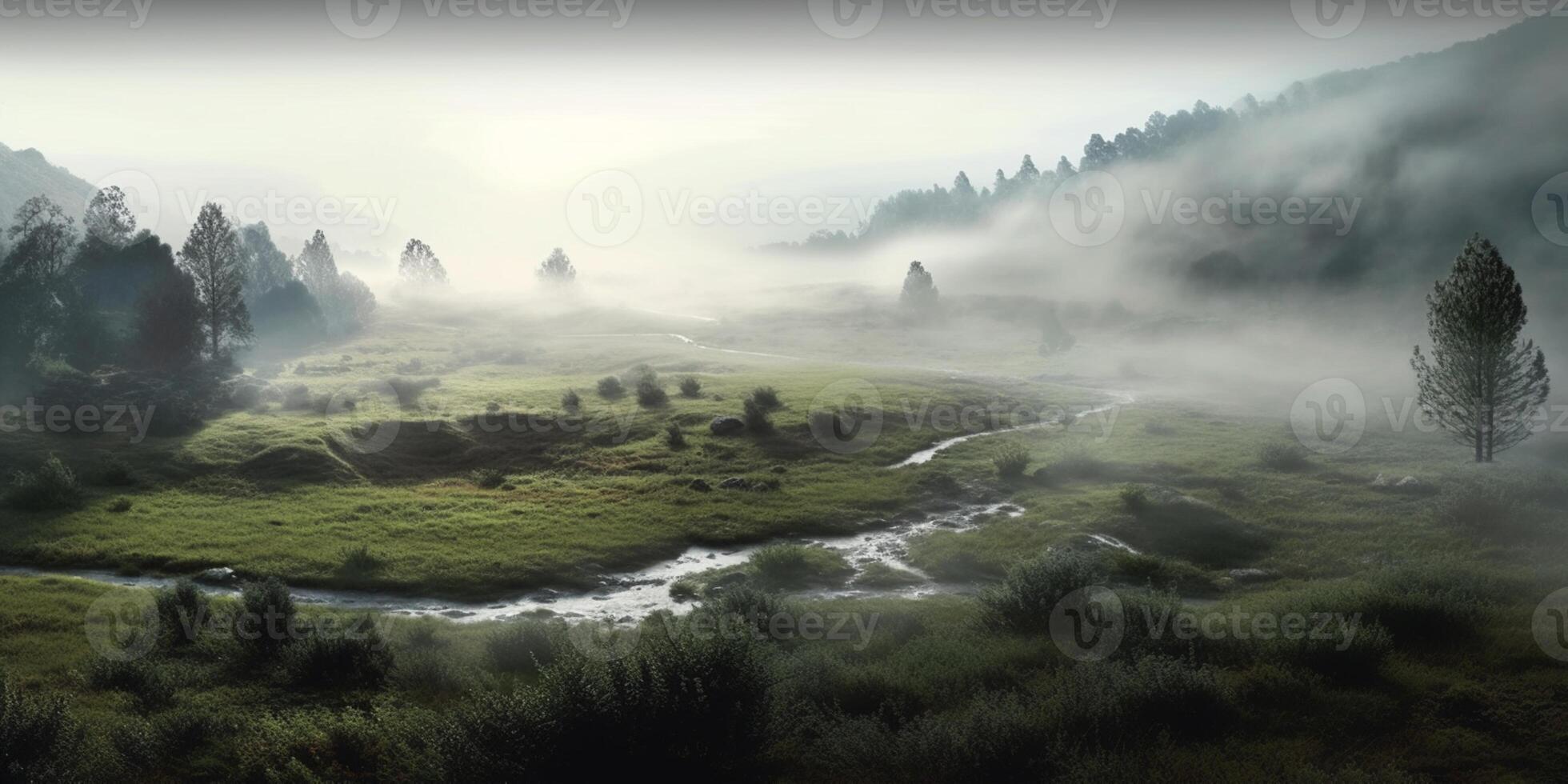 Fog and misty landscape skies, AI Generated photo