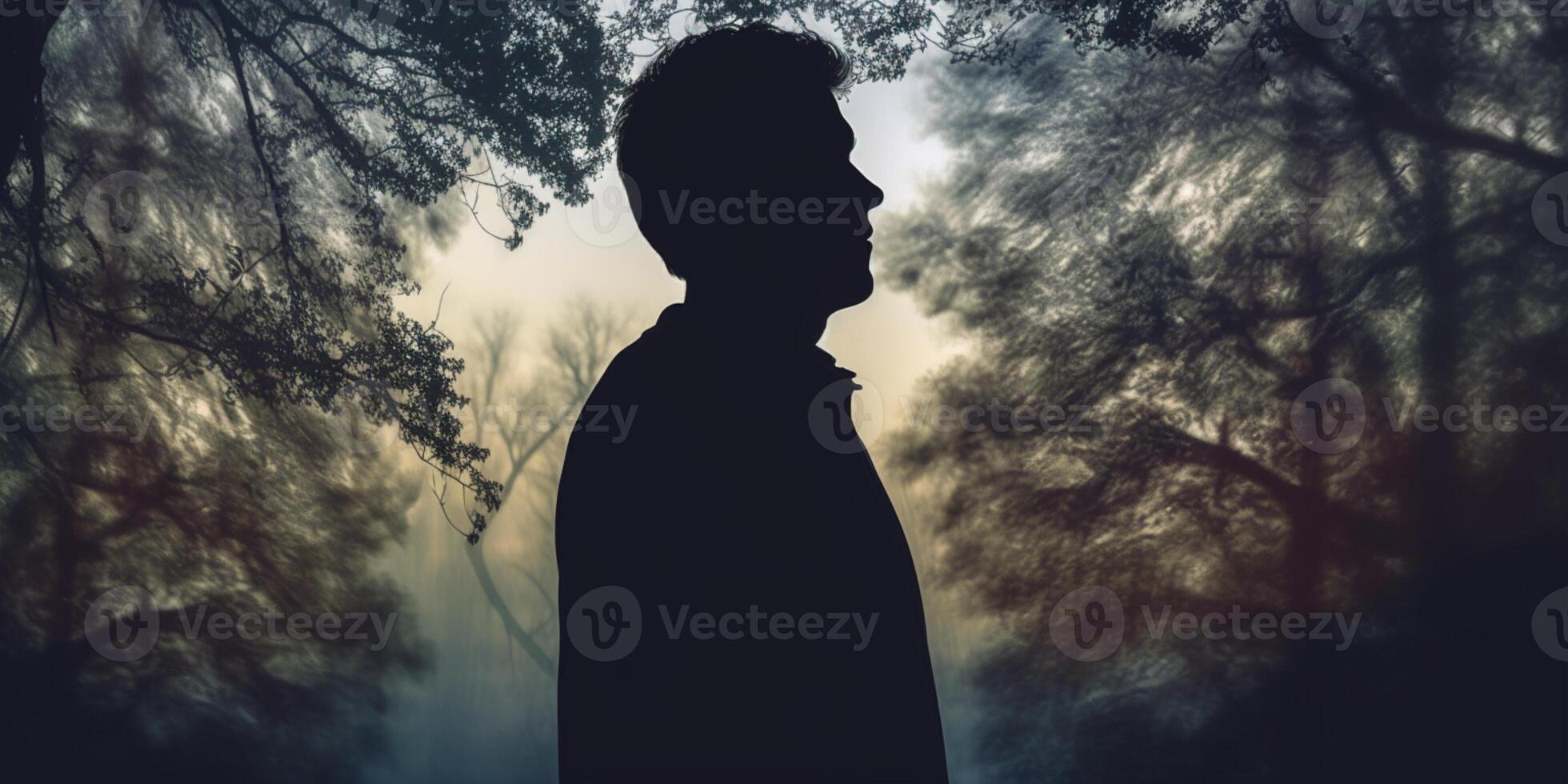Mental health a man silhouette blurred background, photo