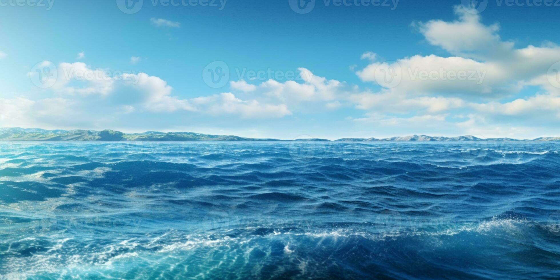 Blue ocean water copy space blurred background, AI Generated photo