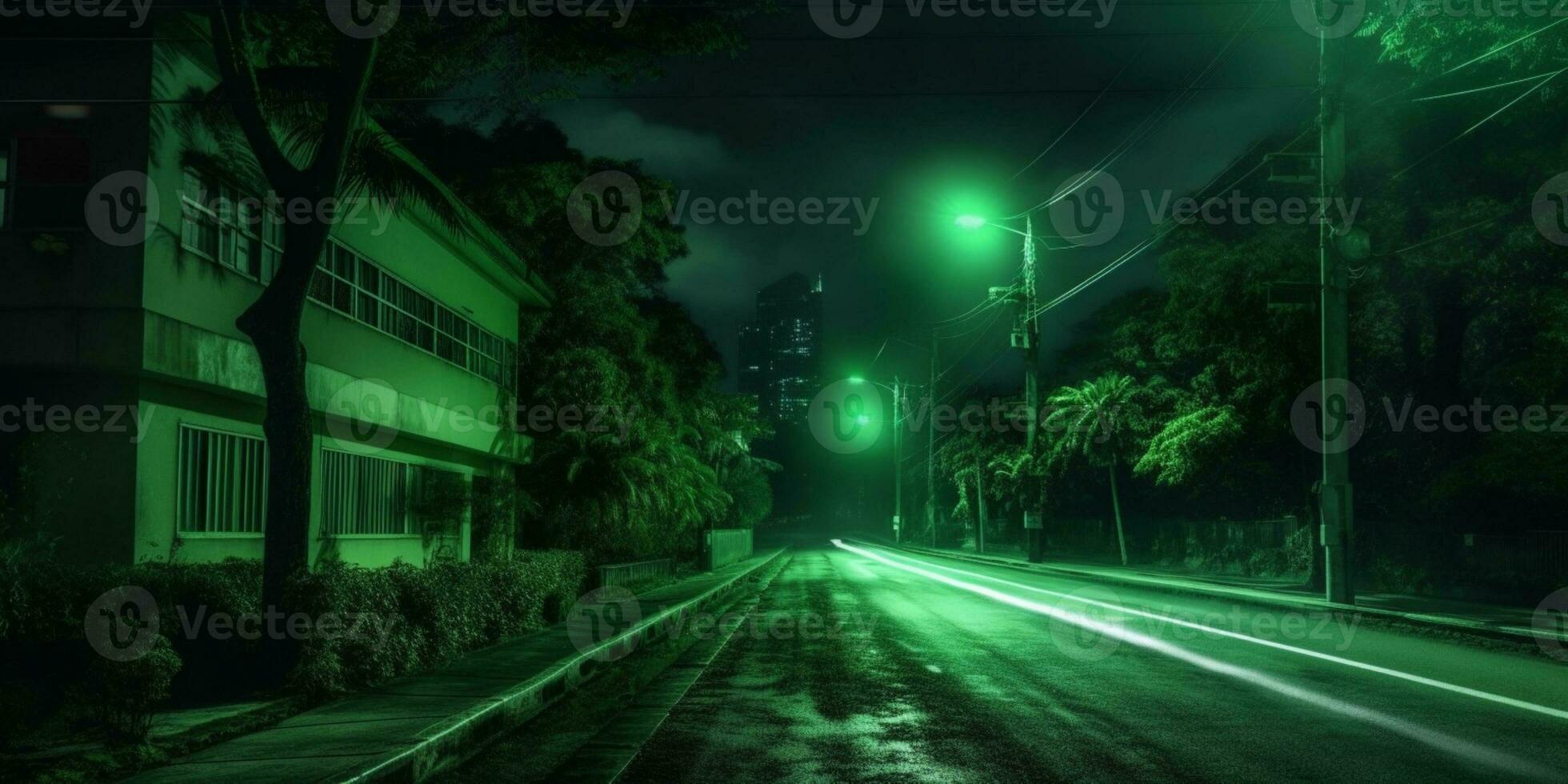 Green night blurred background, AI Generateand photo