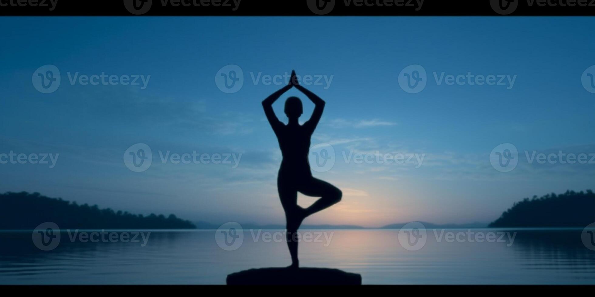 Yoga style silhouette blurred background, photo