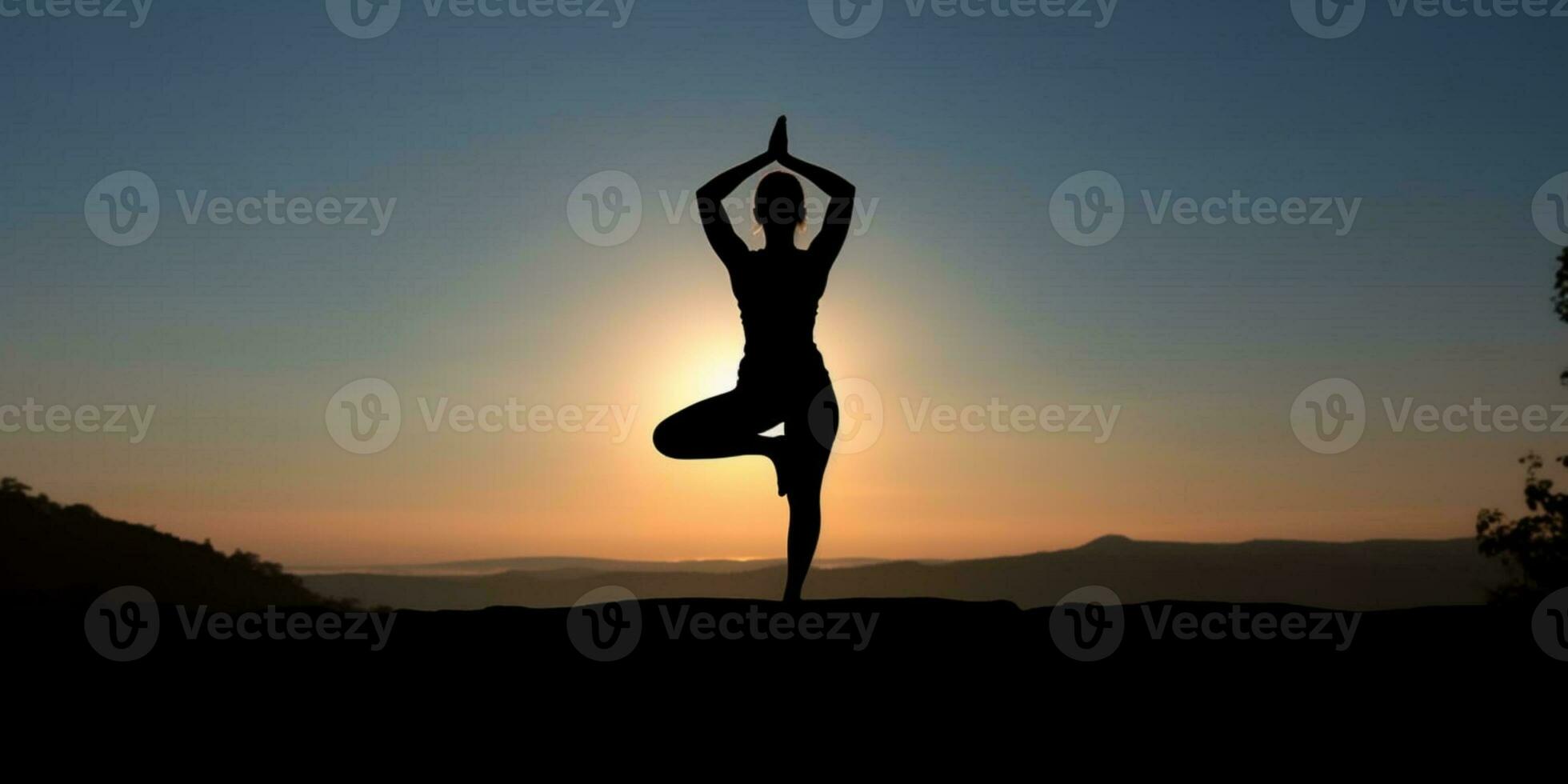 Yoga style silhouette blurred background, AI Generated photo