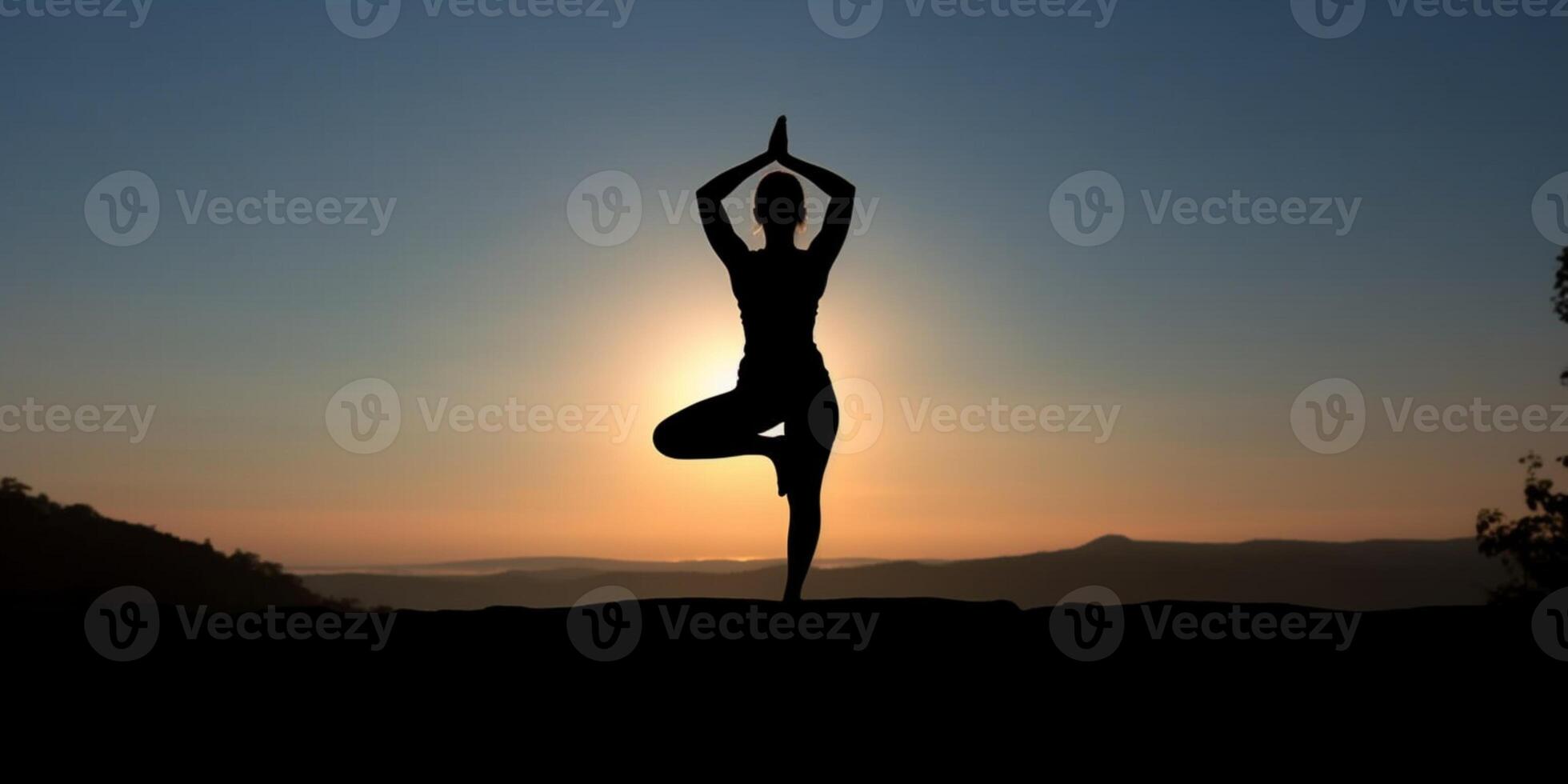 Yoga style silhouette blurred background, AI Generated 26189768 Stock