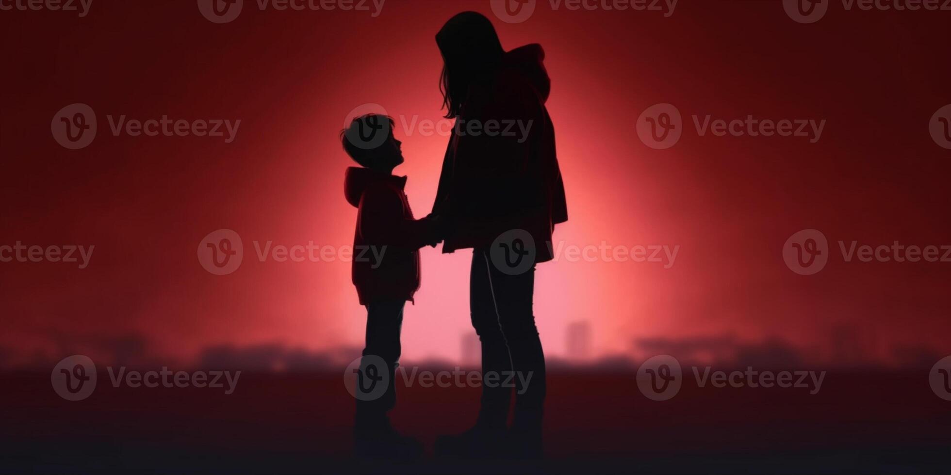 Mental health a parent silhouette blurred background, photo