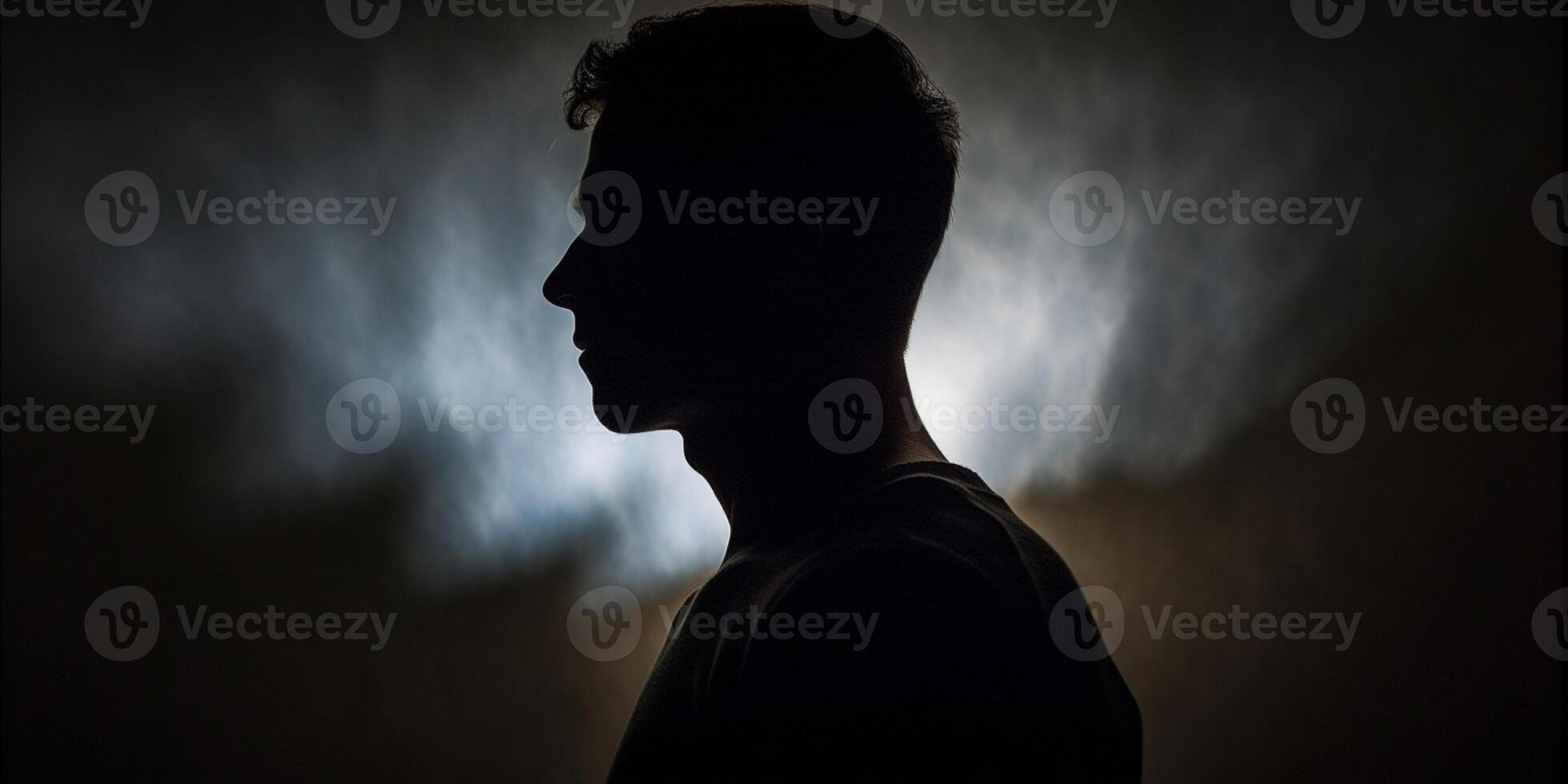 Mental health a man silhouette blurred background, photo