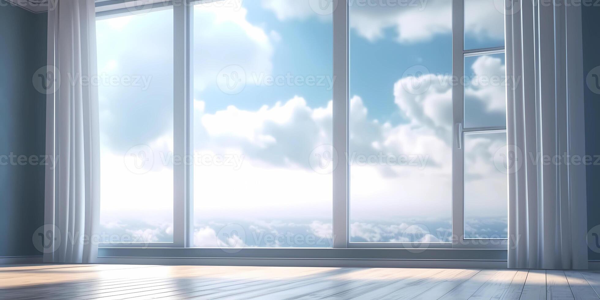 Window and sun light cast shadow on the wall, copy space blurred background, photo