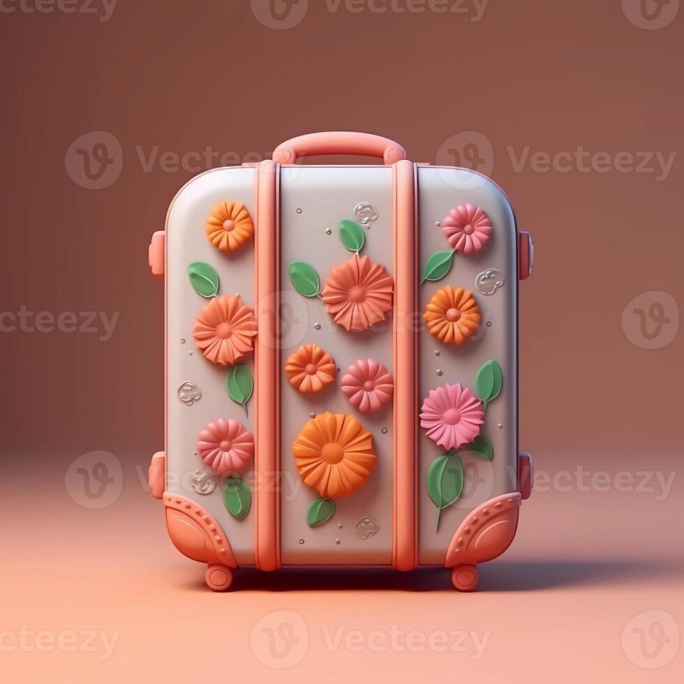 Suitcase flower pattern for holiday and leisure travel destination, AI Generated photo