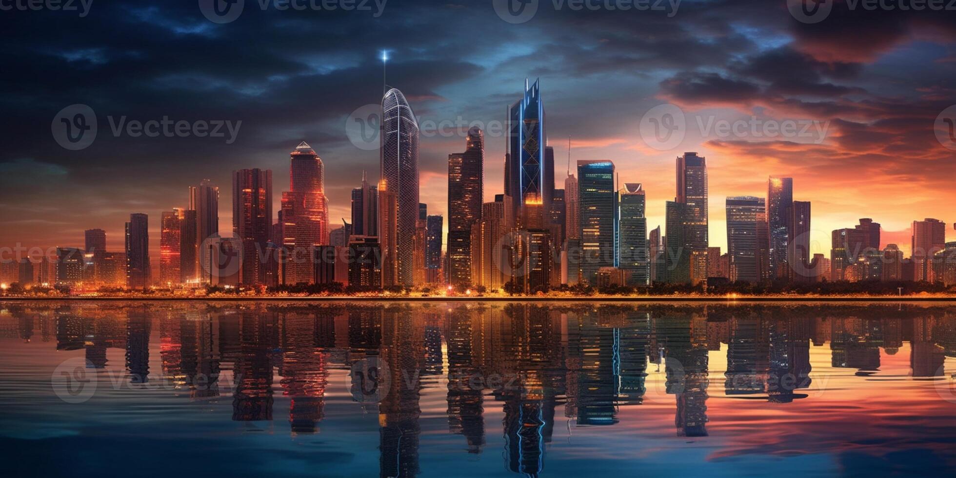 Captivating Urban City Skyline building and clouds Background. photo