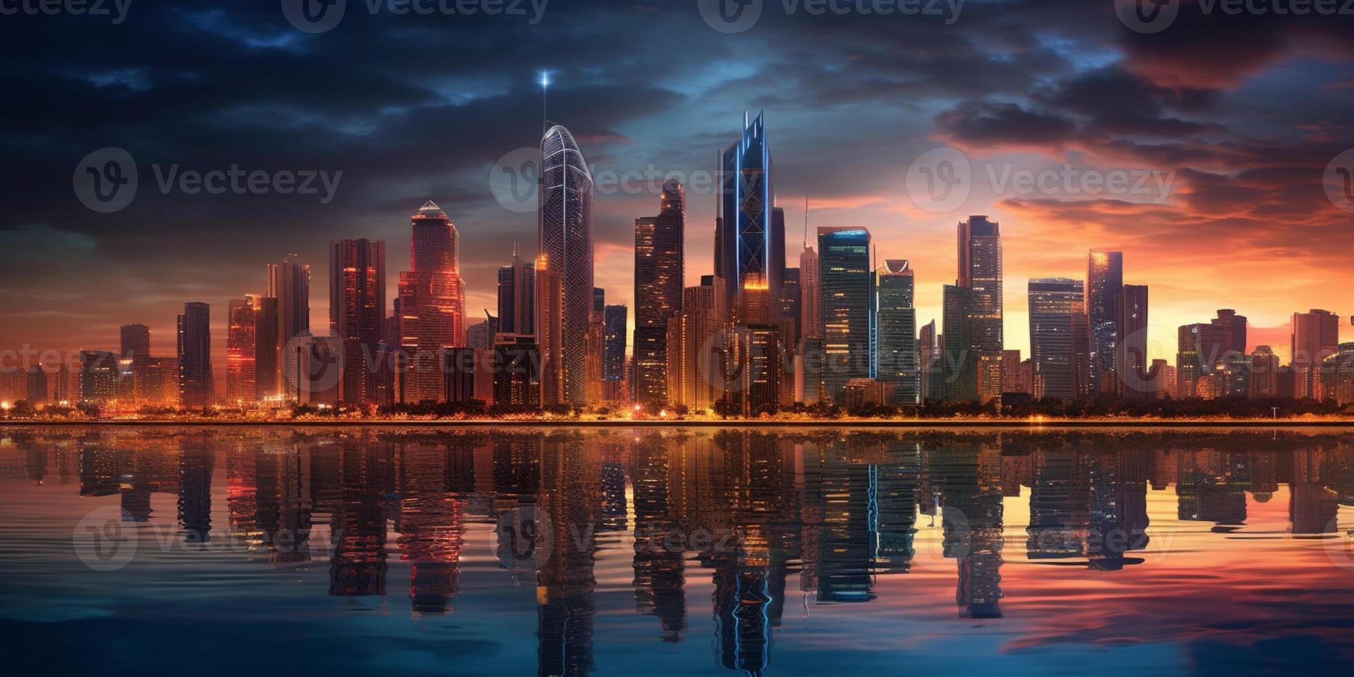 Captivating Urban City Skyline building and clouds Background. AI Generated photo