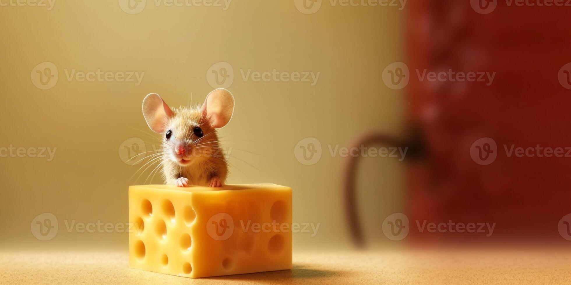 Little mouse and cheese cartoon animation, AI Generated photo