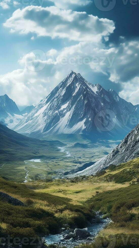 Stunning mountain and river background. AI Generated photo