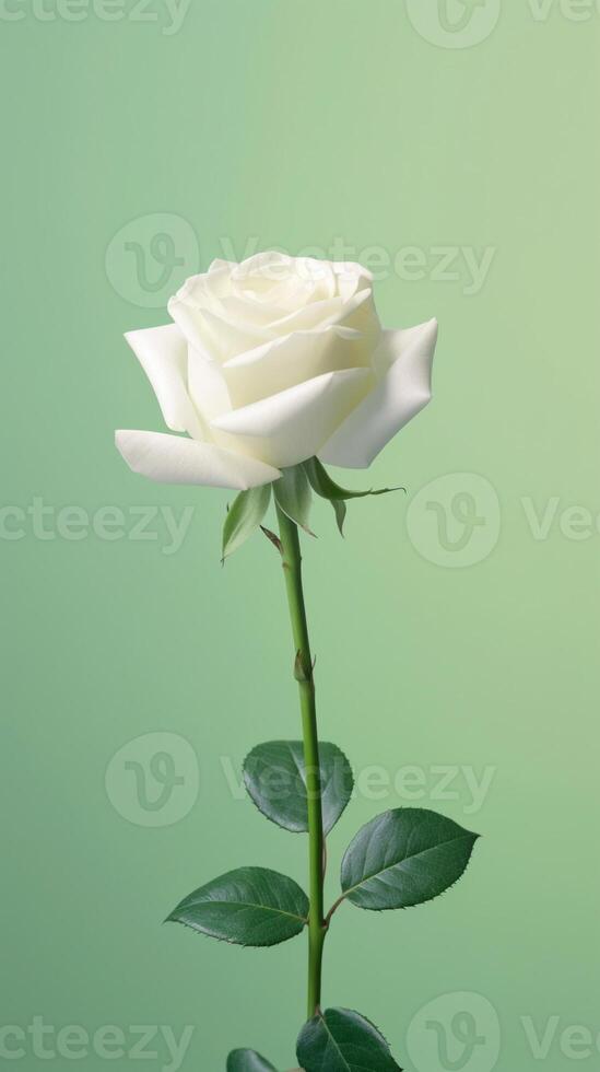 White rose flower copy space blurred background. photo