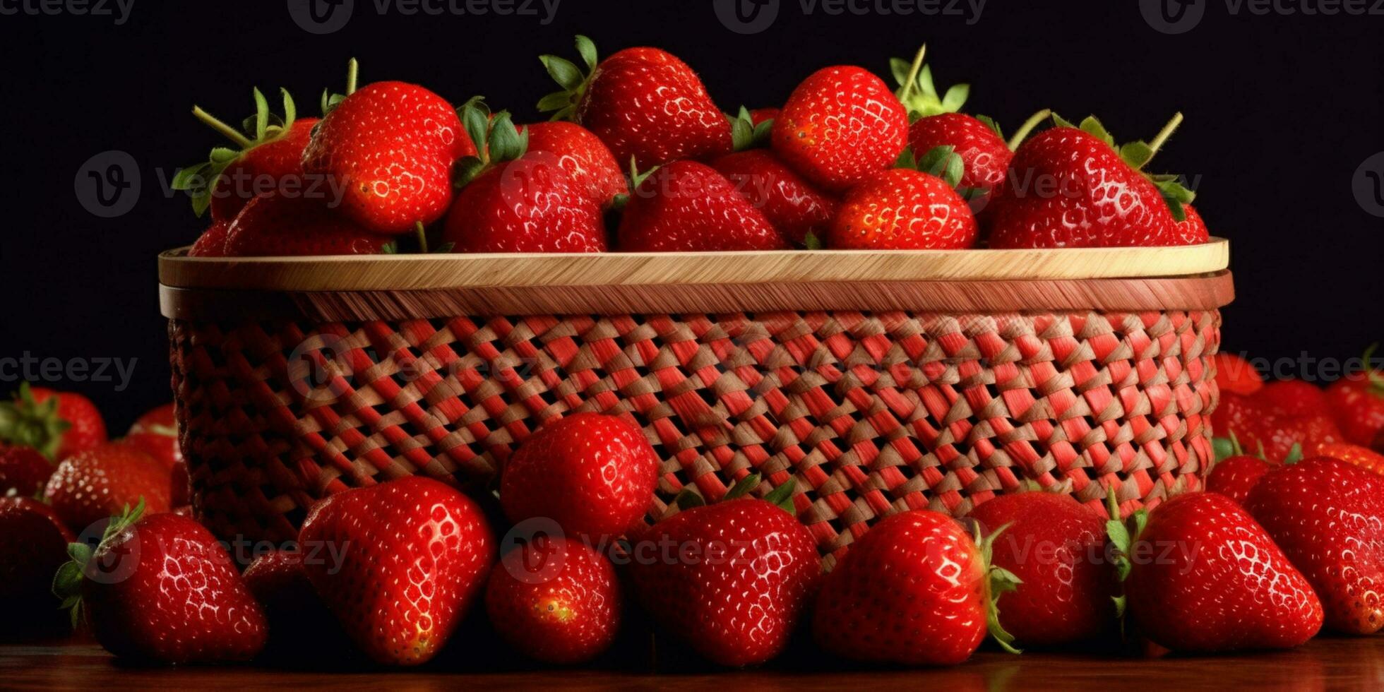 Strawberry fruit on basket copy space background, AI Generated photo