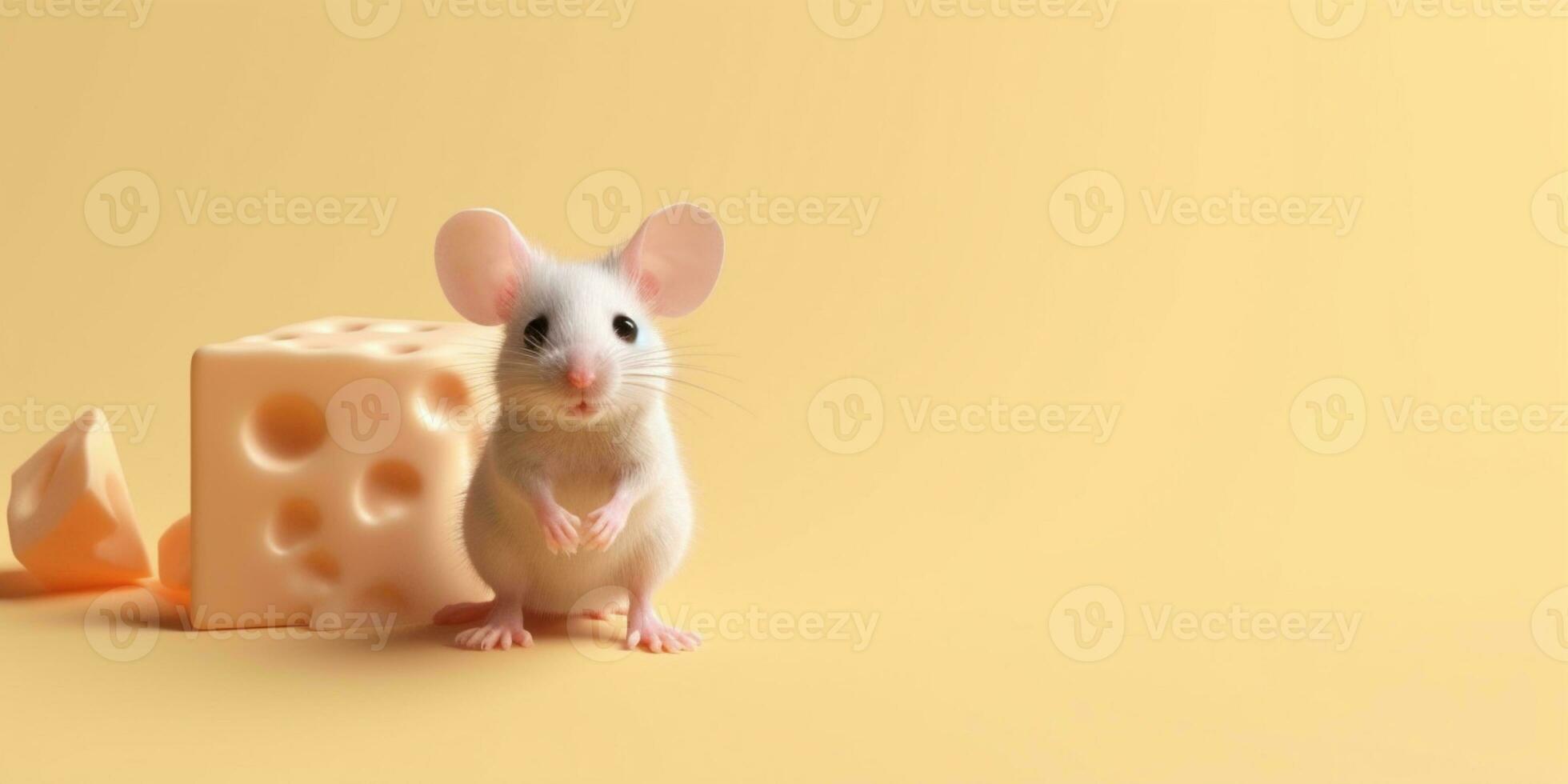 Little mouse and cheese cartoon animation, AI Generated photo