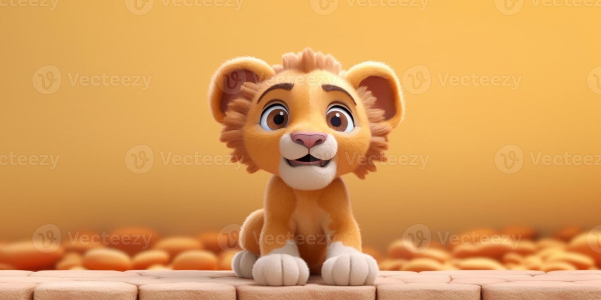 Baby lion cute animal clay cartoon animation, AI Generated photo