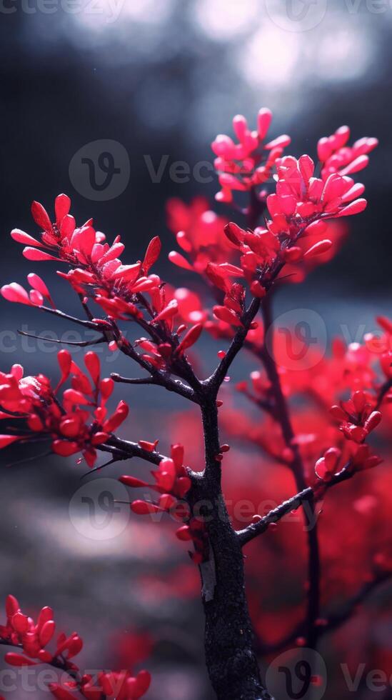 Red tree wallpaper background. AI Generated photo