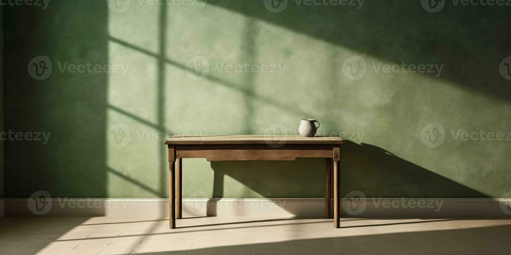 Wooden table and sun light shadow copy space blurred background, AI Generateand photo