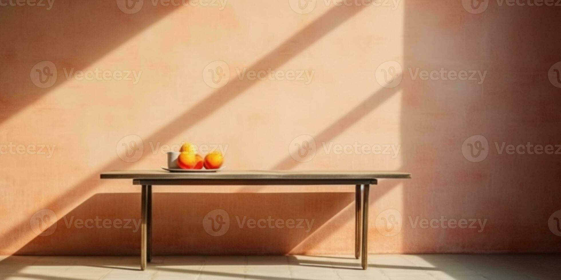 Wooden table and sun light shadow copy space blurred background, AI Generateand photo