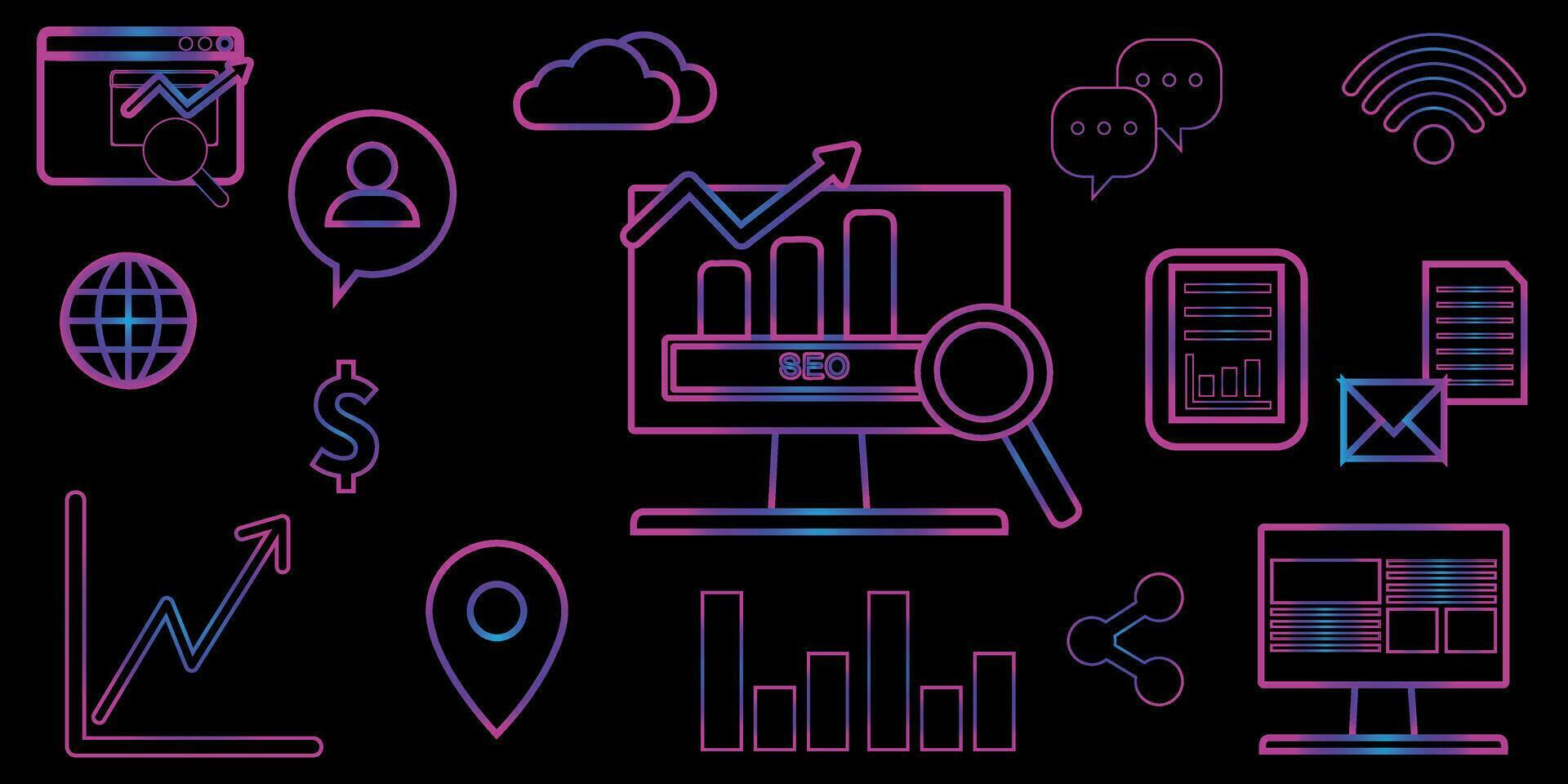 conjunto de línea neón íconos de comunicaciones vector