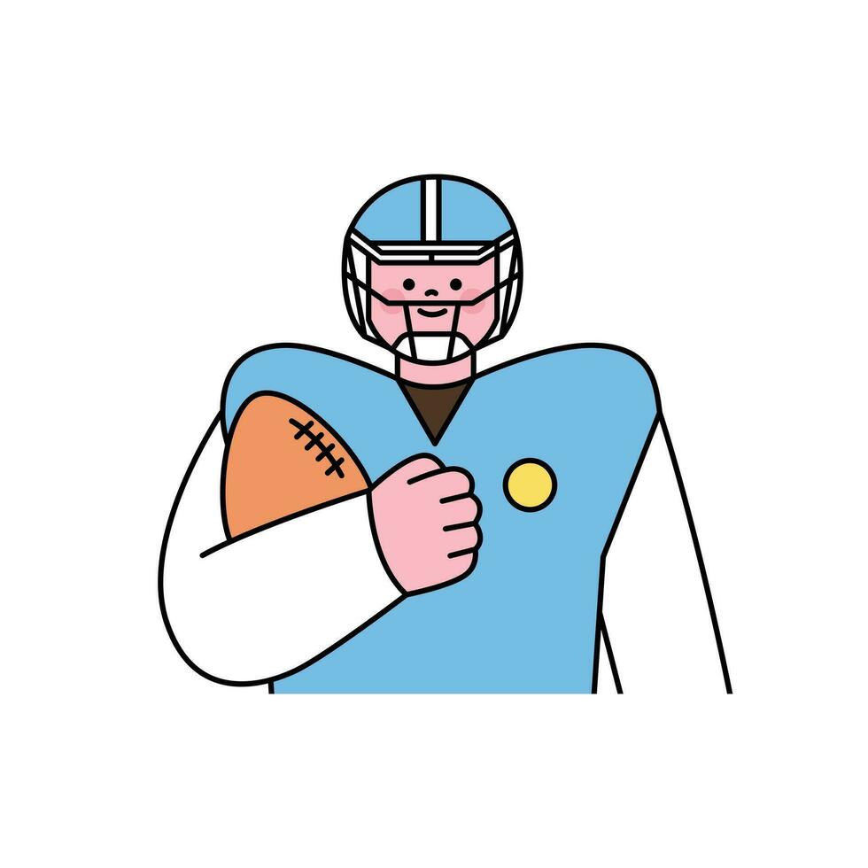 Super Bowl player with helmet and ball. outline simple vector illustration.