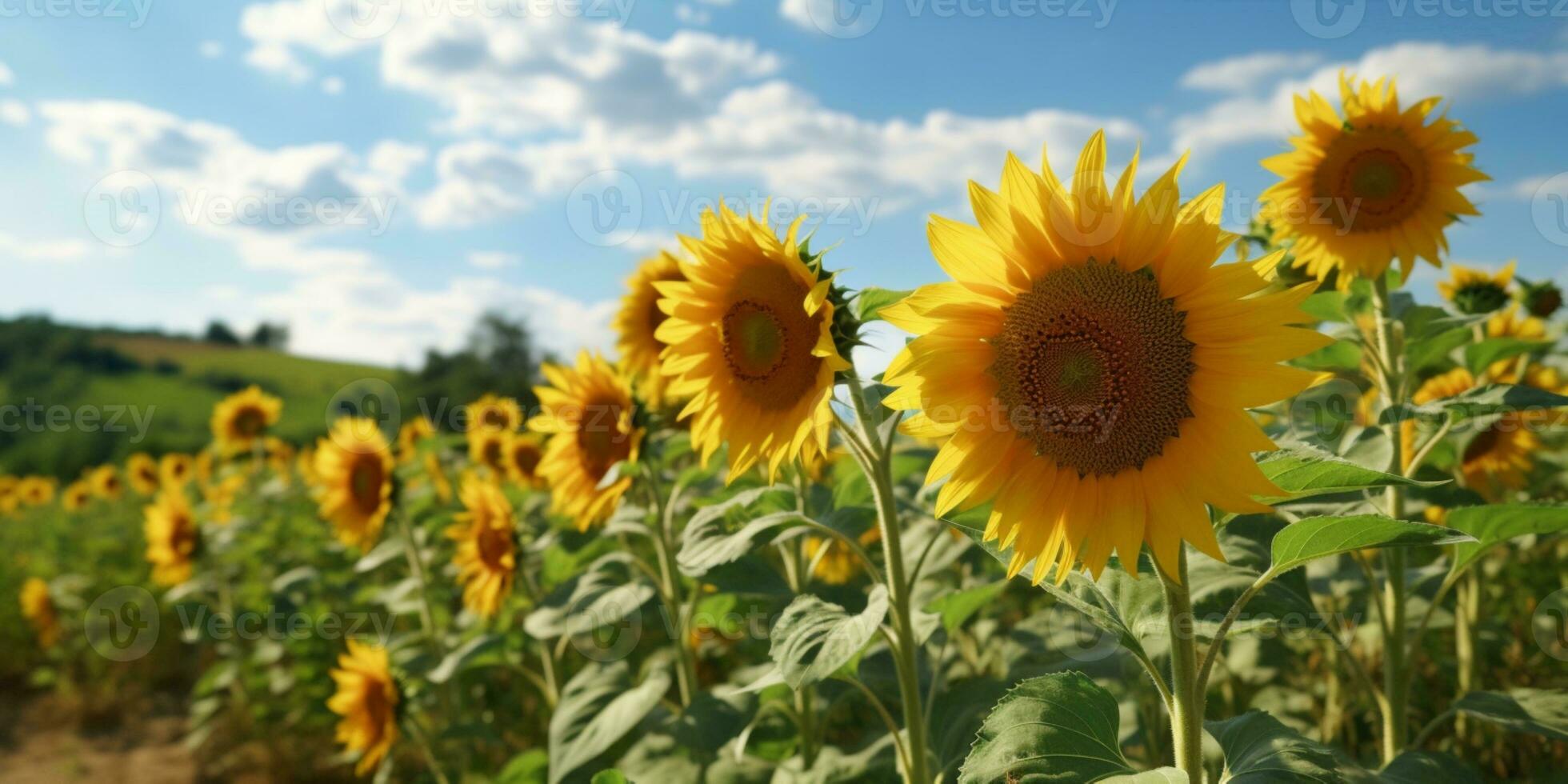 Sun flower meadow background. AI Generated photo