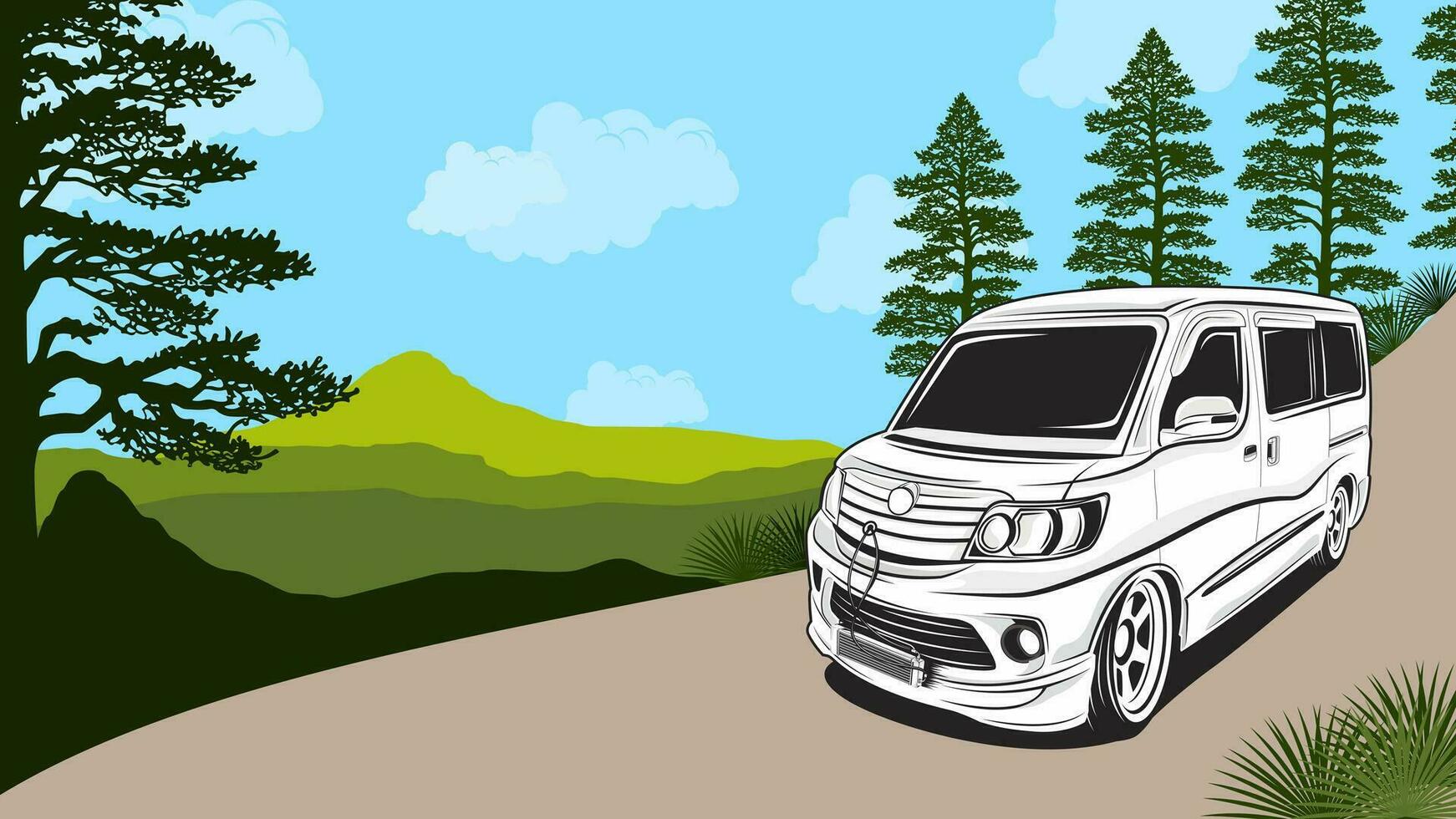 rural tránsito autobús con rural paisaje antecedentes ilustración vector