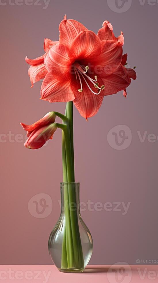 Amarylli flower Hippeastrum blurred background. AI Generated photo