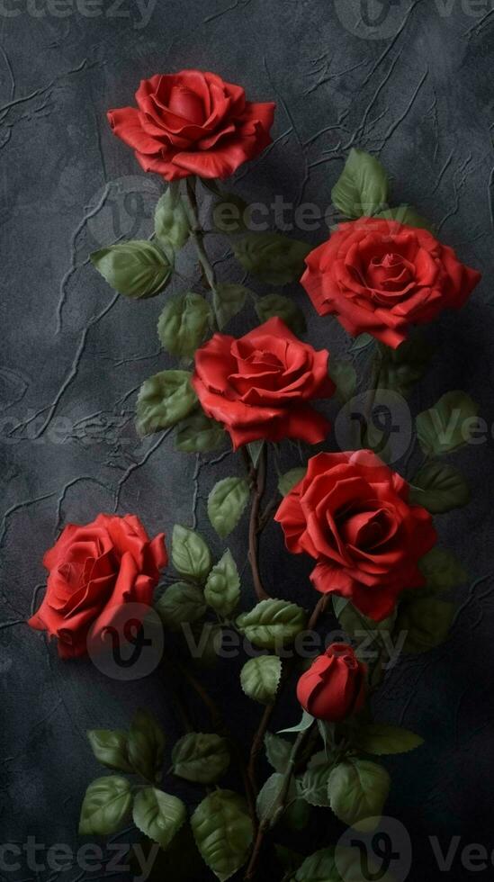 Red rose flower copy space blurred background. AI Generated photo