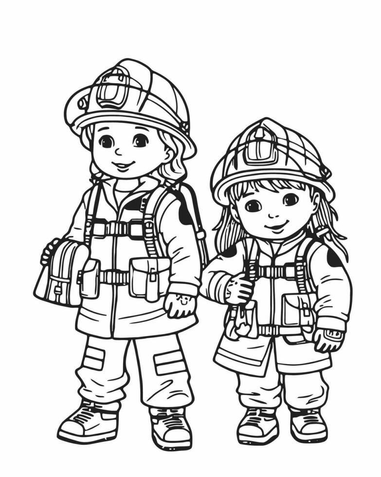 niños como bomberos vector