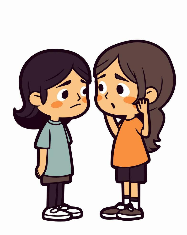 two worried kids talking vector