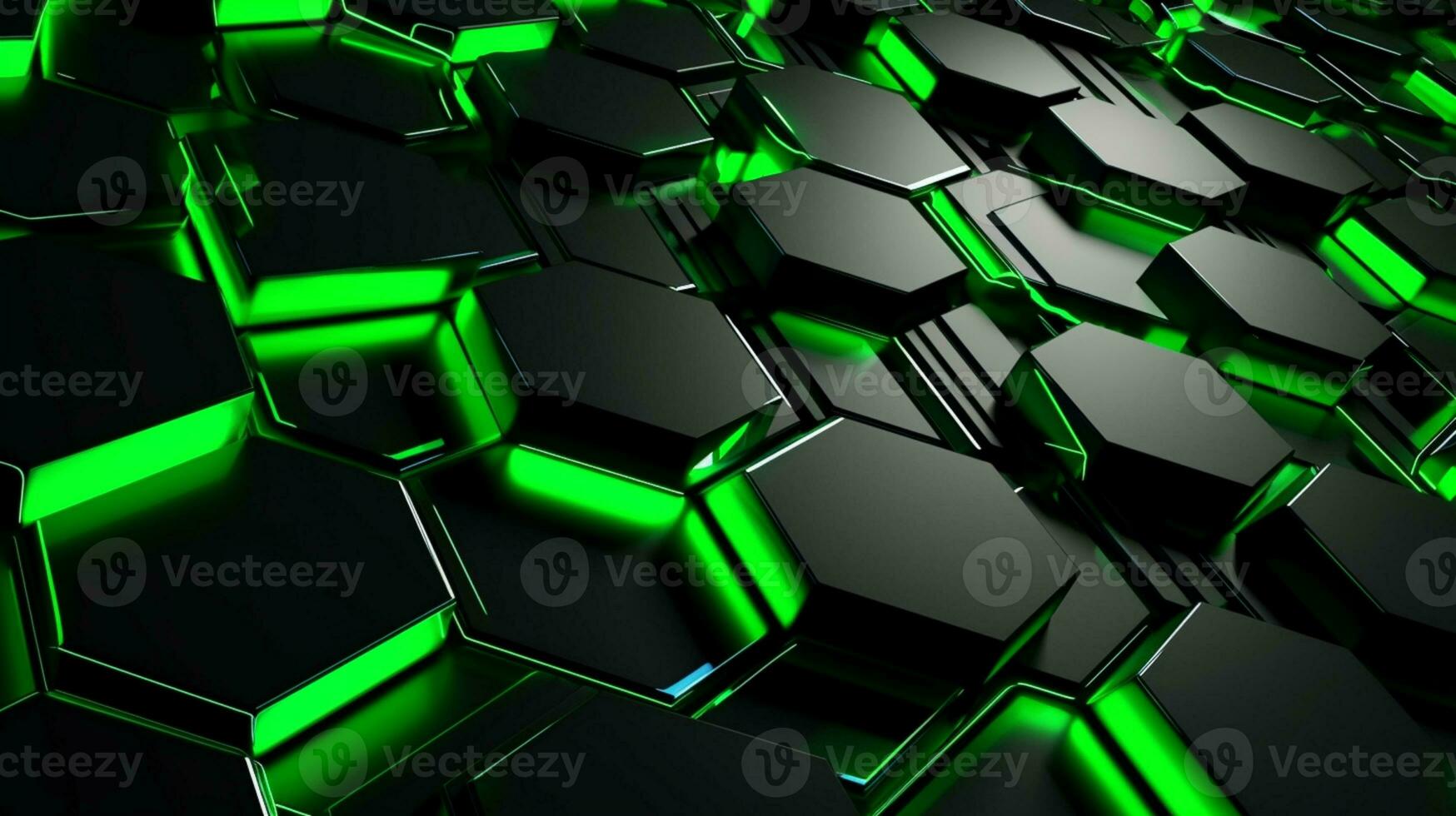 Abstract Hexagonal Technology Neon Green Background photo