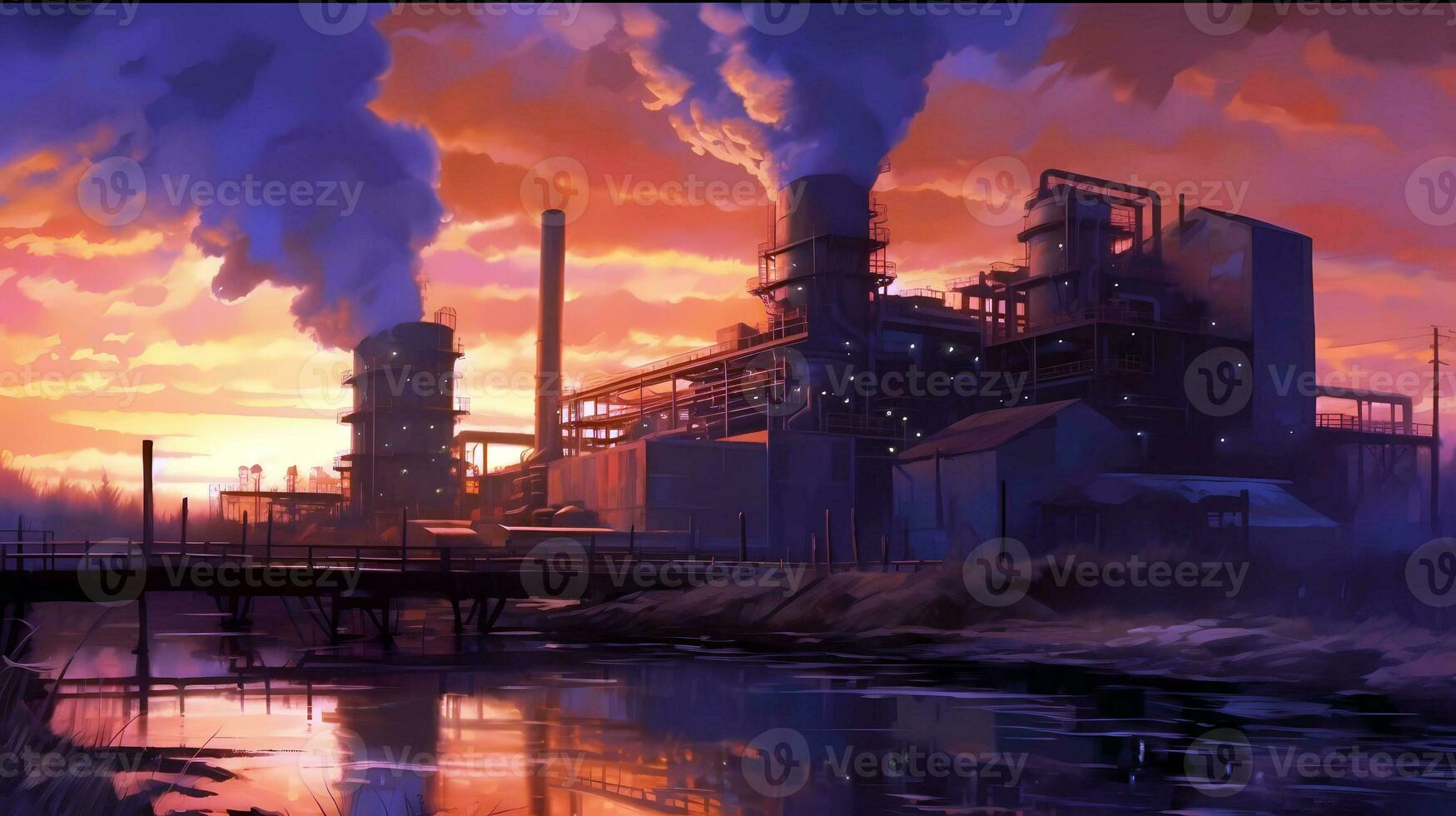 A factory is showing smoke coming out of it, in the style of gloomy metropolises, environmental awareness photo