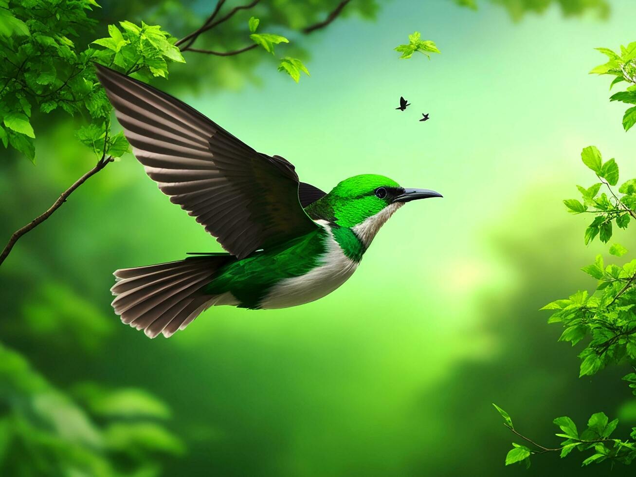 Beautyful coloring birds are flying photo