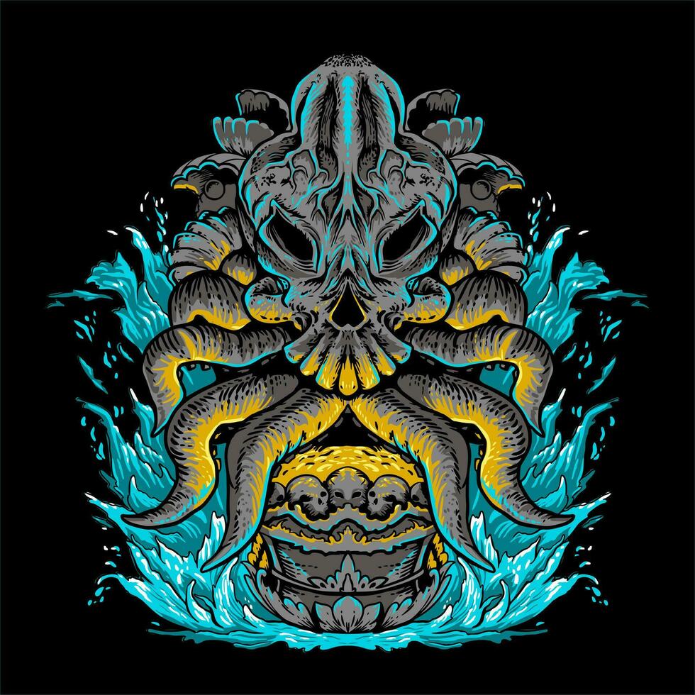 vector illustration of octopus skull