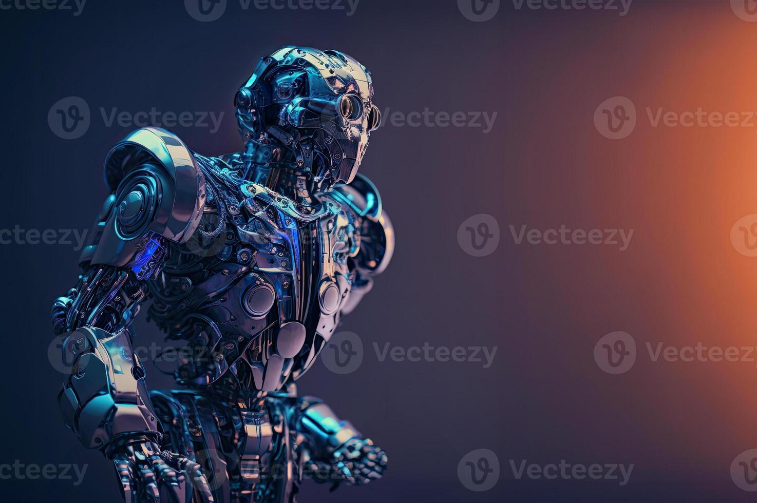 A robot with a blue-tinted metallic finish, performing various tasks and showcasing advanced artificial intelligence capabilities. photo
