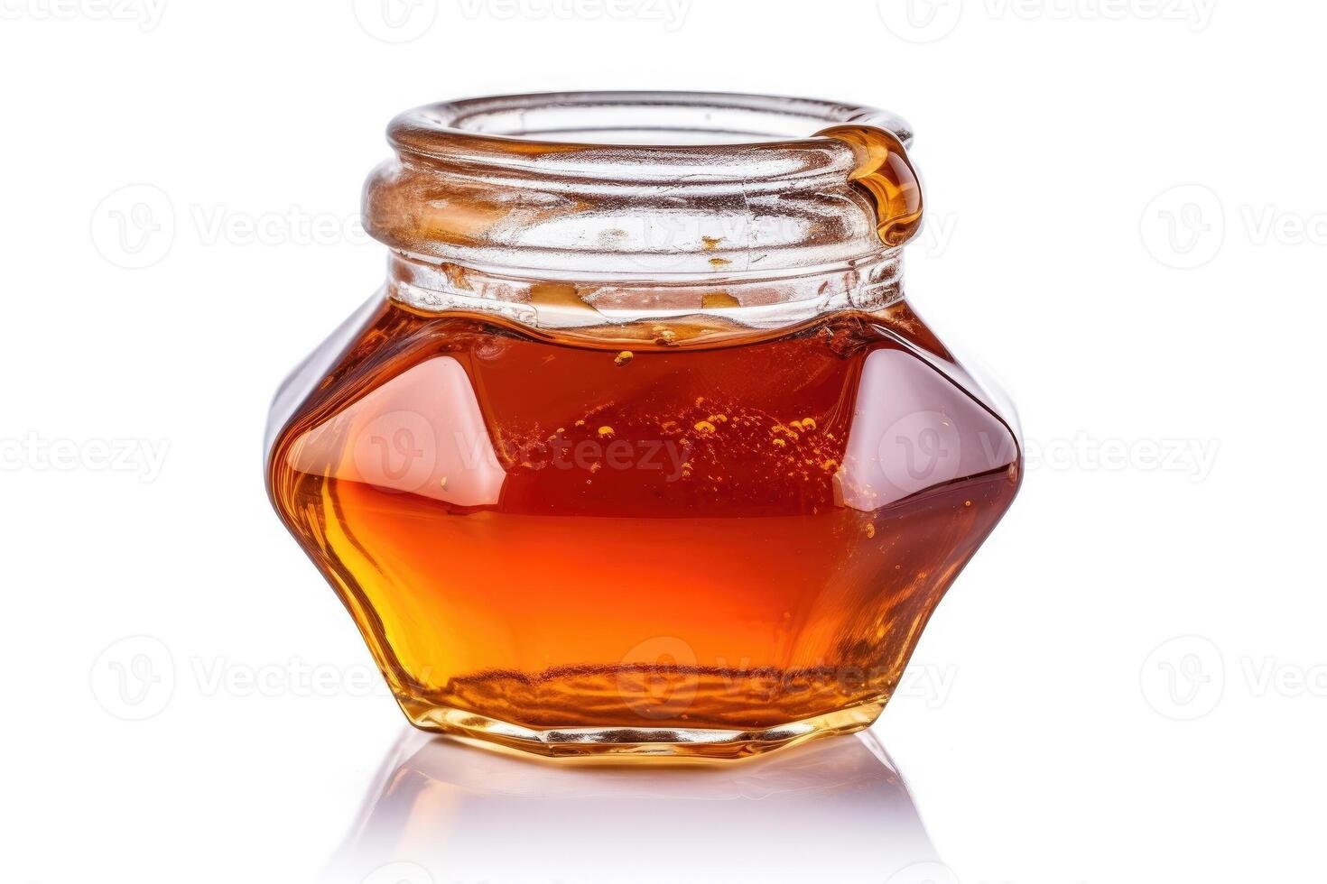 Glass jar with sweet honey. Honey jar isolated on white. Generative AI photo