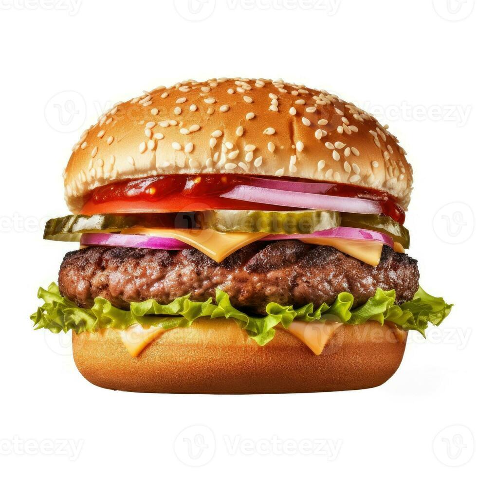 Fresco sabroso hamburguesa aislado en blanco antecedentes. generativo ai foto