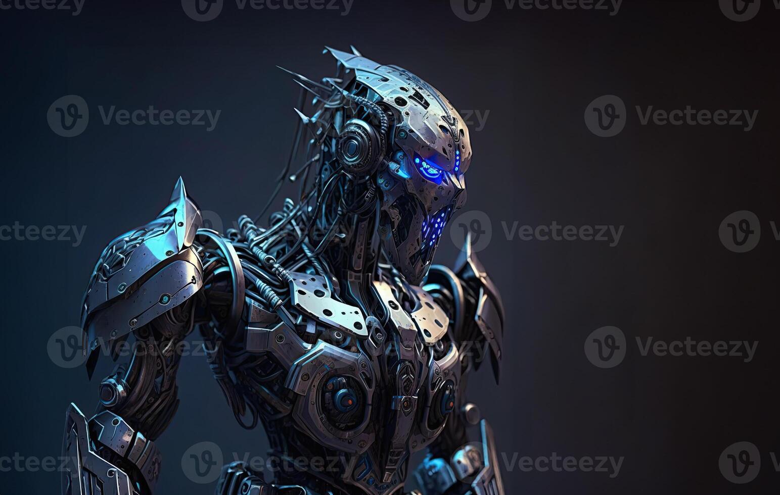 A robot with a blue-tinted metallic finish, performing various tasks and showcasing advanced artificial intelligence capabilities. photo