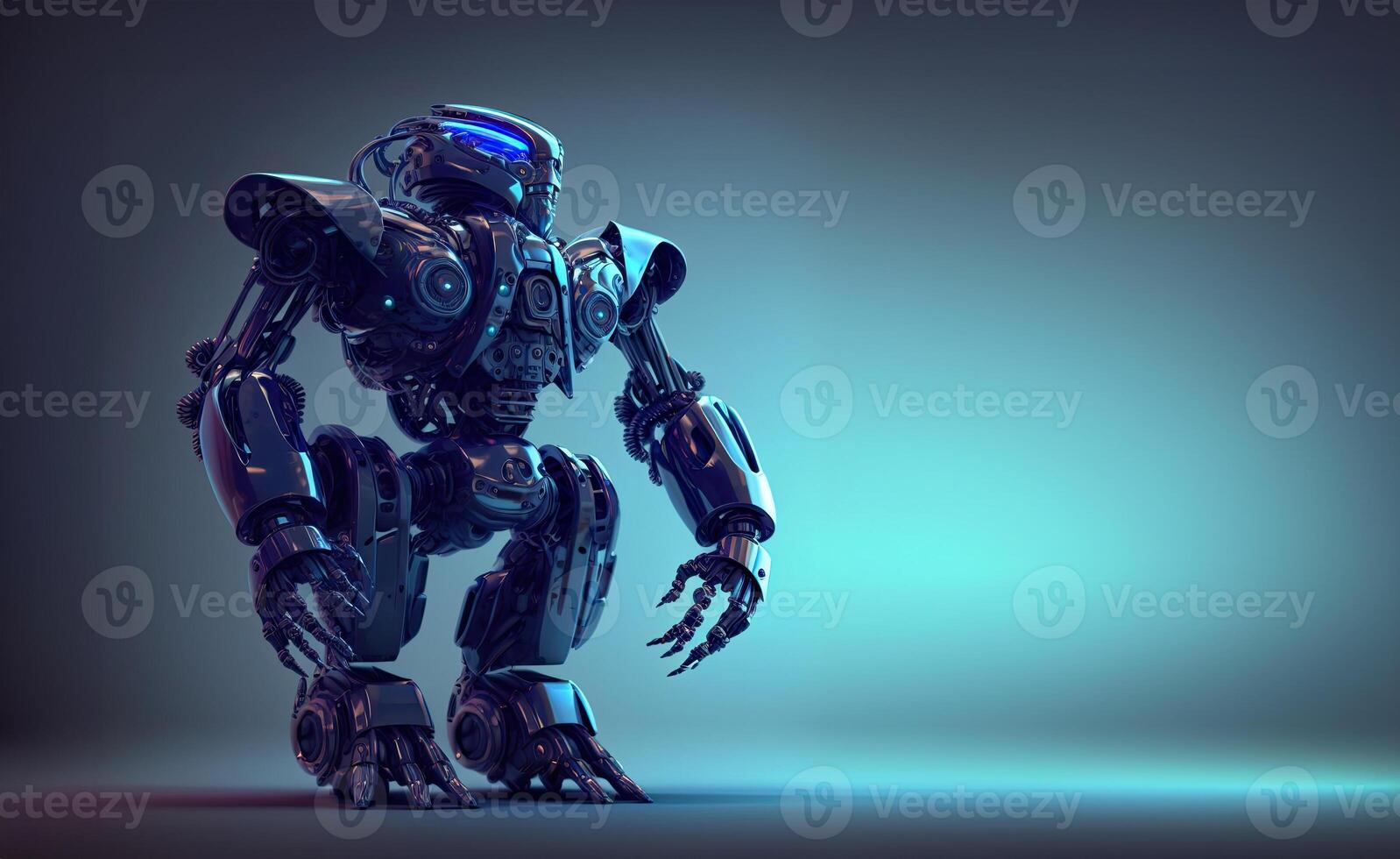 A robot with a blue-tinted metallic finish, performing various tasks and showcasing advanced artificial intelligence capabilities. photo