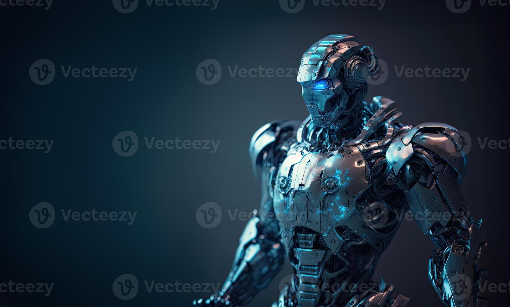 A robot with a blue-tinted metallic finish, performing various tasks and showcasing advanced artificial intelligence capabilities. photo