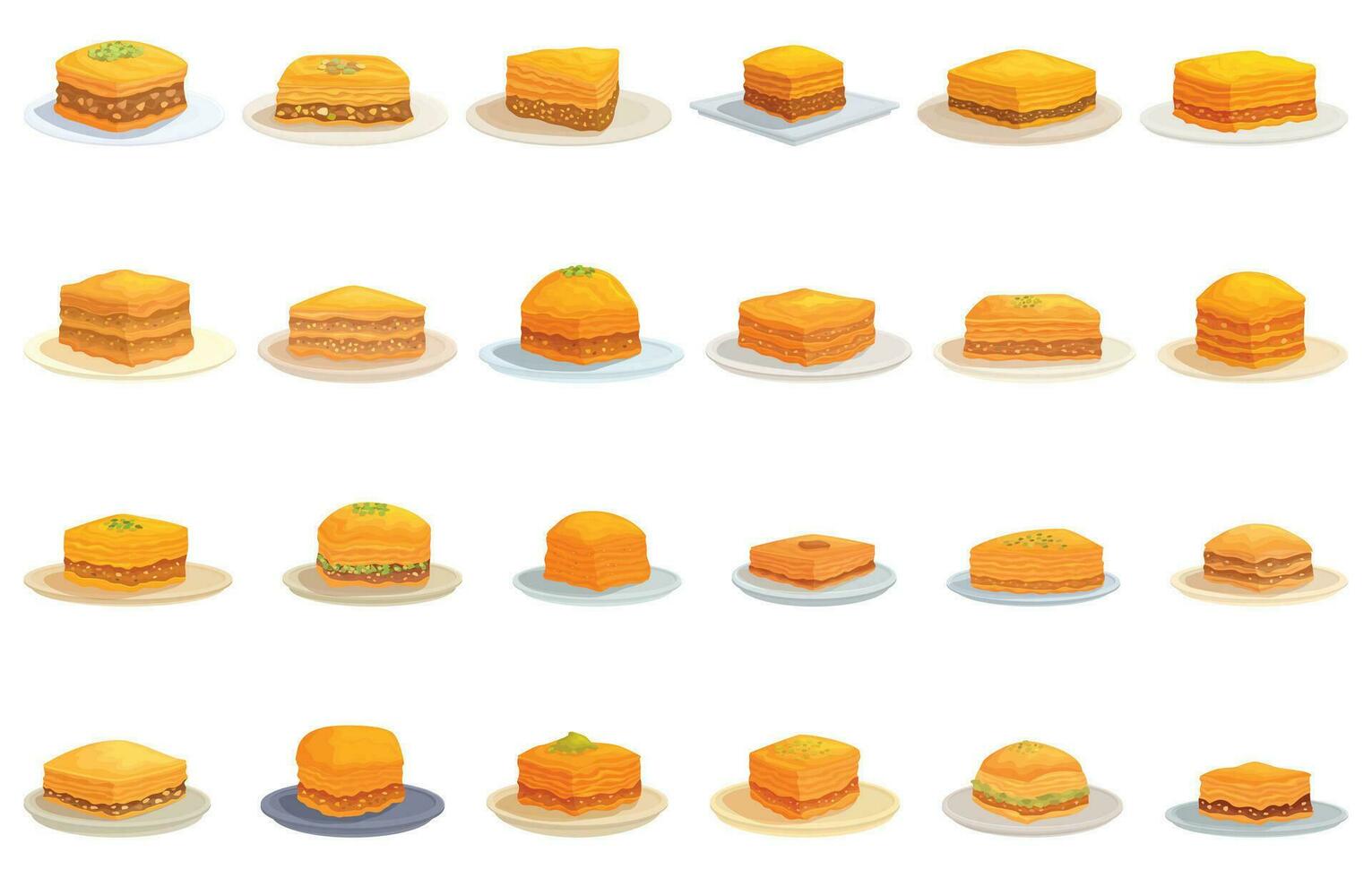 Baklava icons set cartoon vector. Sweet food vector