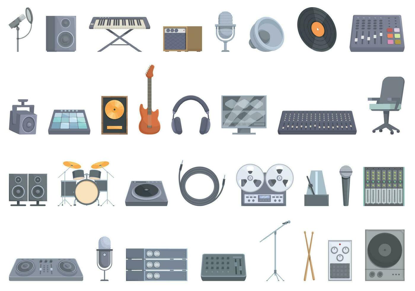 Sound recording studio icons set cartoon vector. Music sound vector