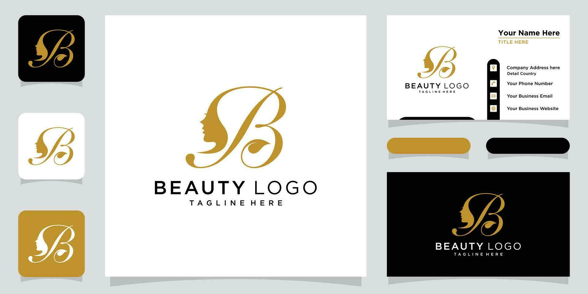 Creative letter B logo with Beauty logo style and business card design template Premium Vector