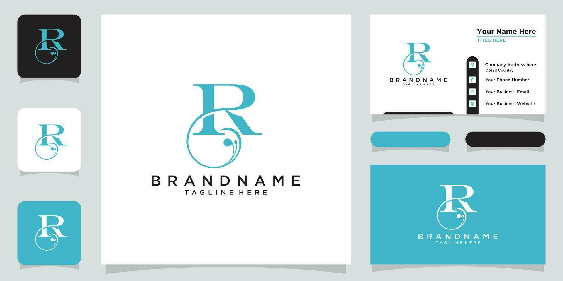 Initial letter R luxury Logo design Vector with business card design Premium Vector