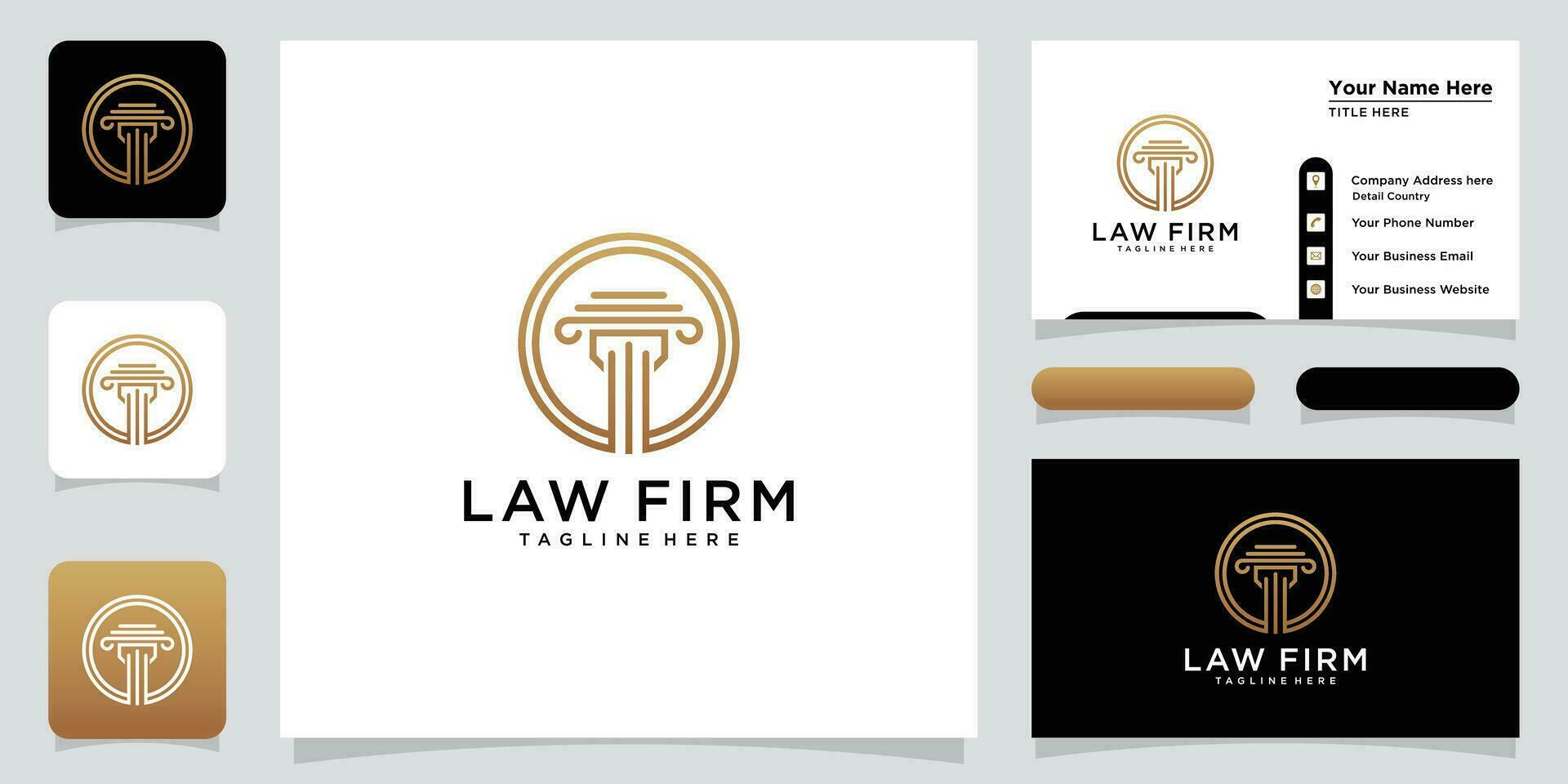 Law firm and justice concept logo with business card design vector