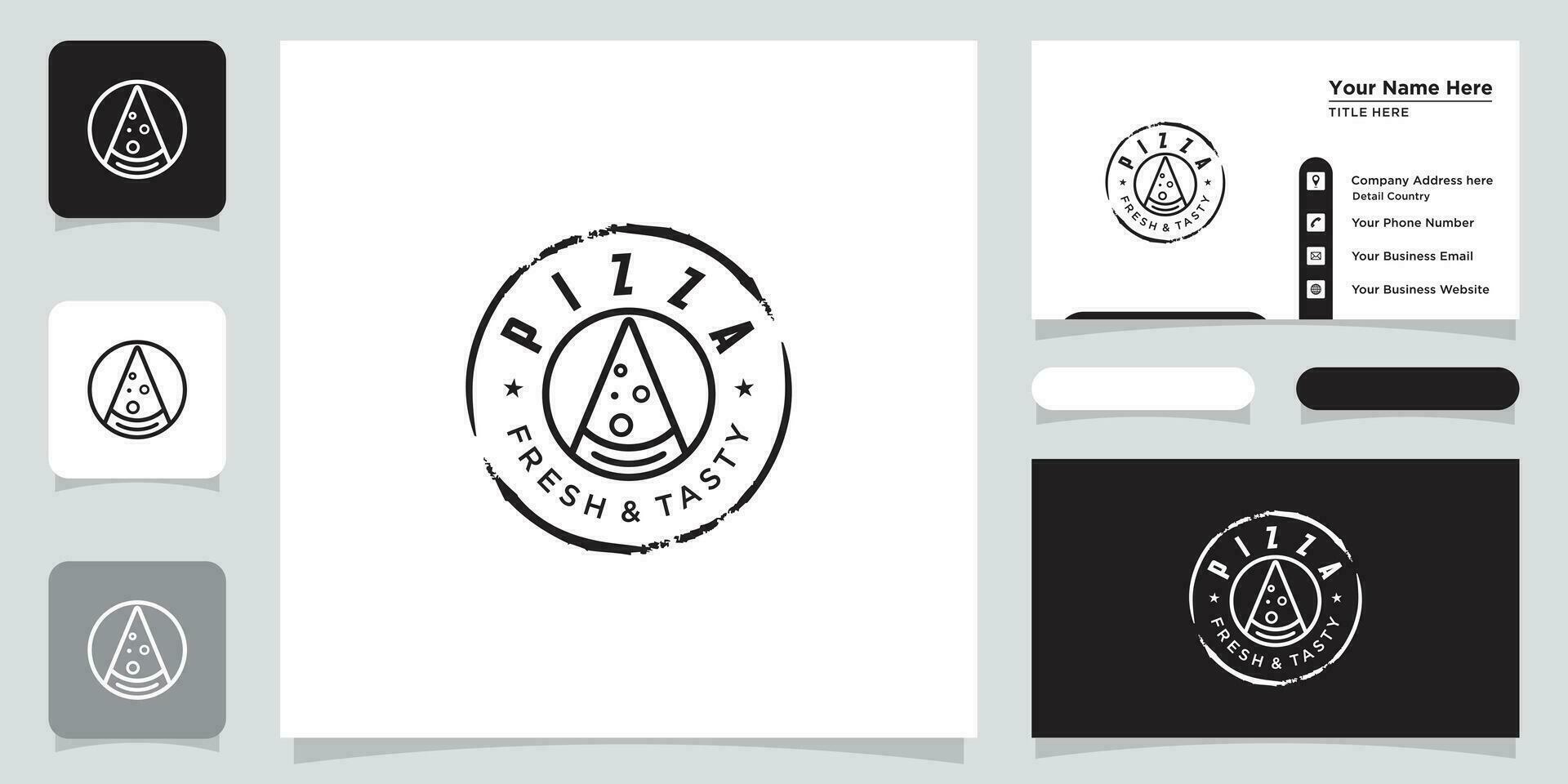 Pizza restaurante diseño logo. símbolos para comida y bebida con negocio tarjeta diseño prima vector